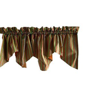 Set of 2 Homemade Valances Green Pink Orange Scalloped Lined 88" X 19.5"